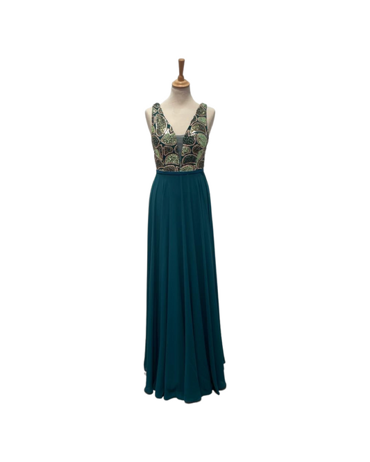 Robe MONACO Bleu Vert Sapin Dorée