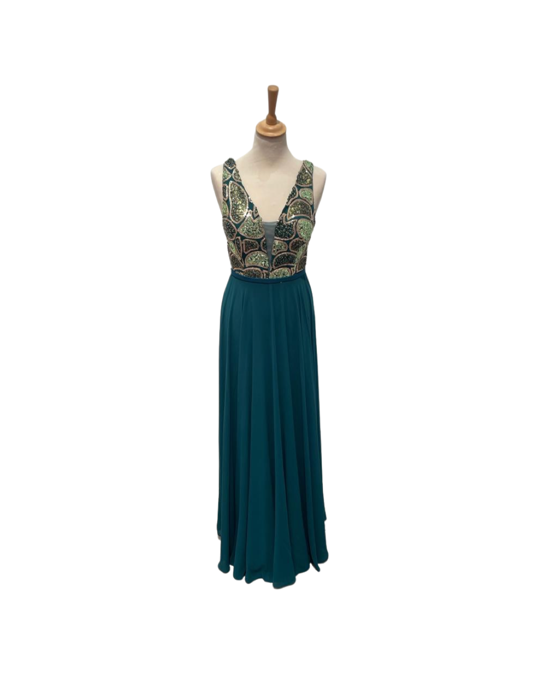 Robe MONACO Bleu Vert Sapin Dorée